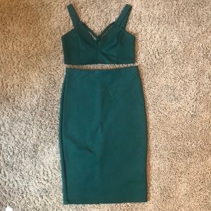 Green Crop top and Skirt Set